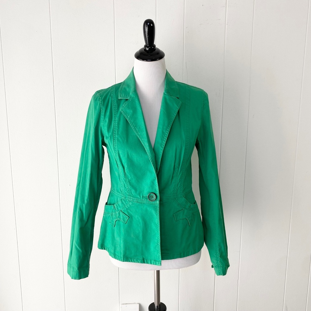 Cabi Green Cotton Spandex Single Button Blazer Size Small 5097